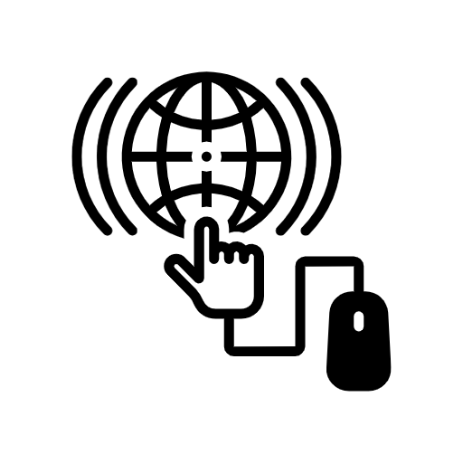 online resources icon with a computer mouse attached to the world