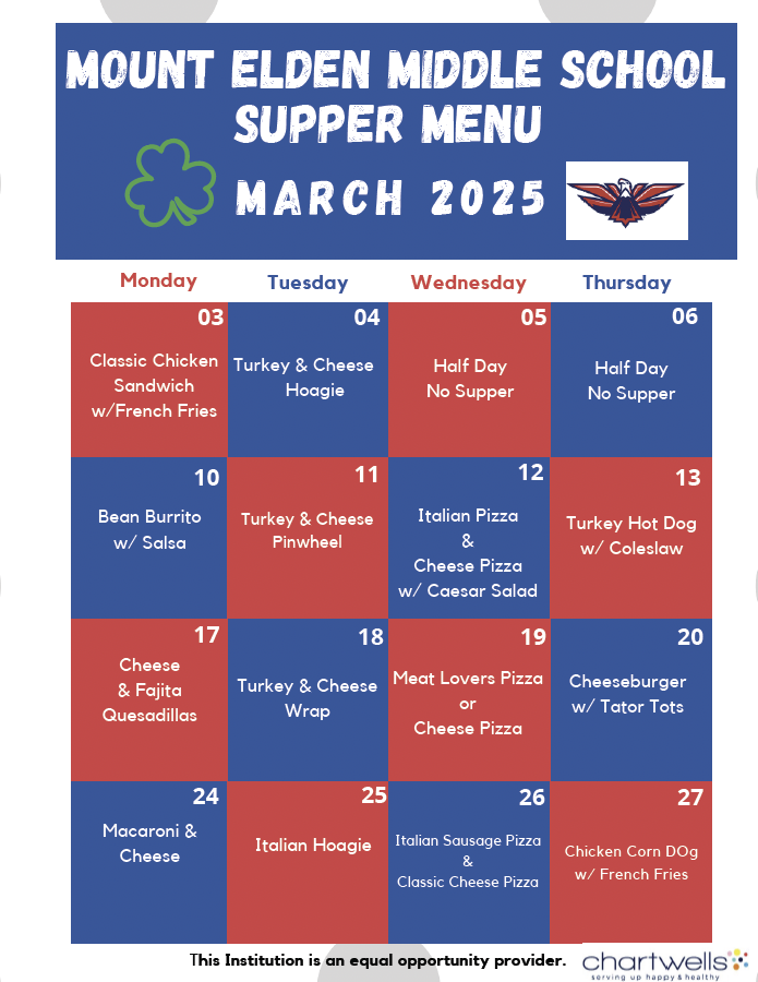  March Supper Menu