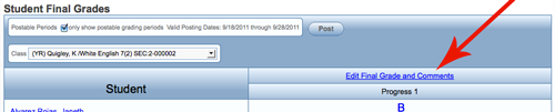 Edit Final Grade and Comments